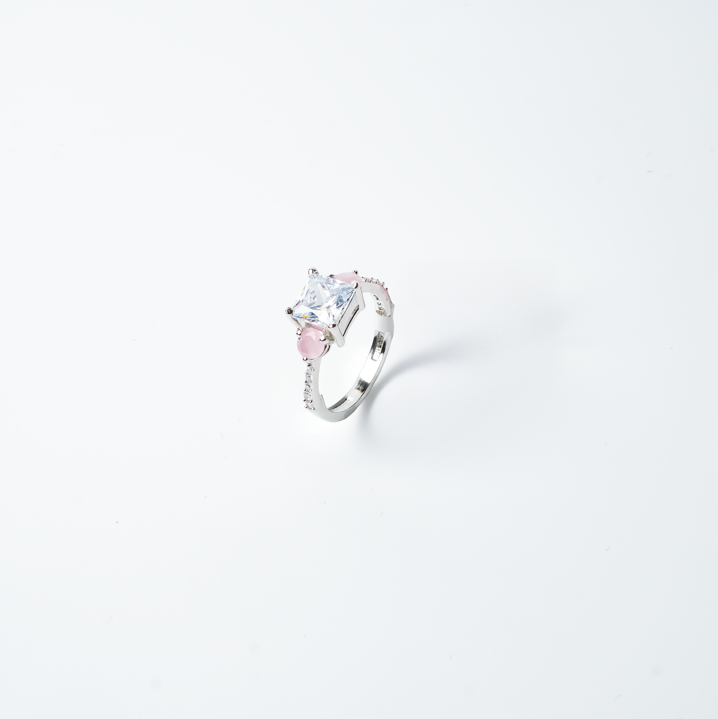 Silverio 92.5 Sterling Silver Pink & White Stone Ring