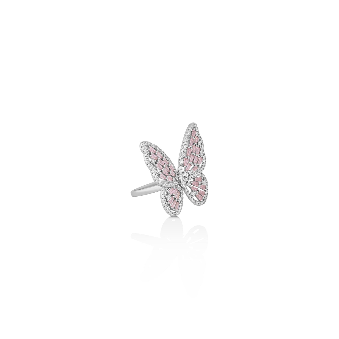 Silver Pink Papillon Ring