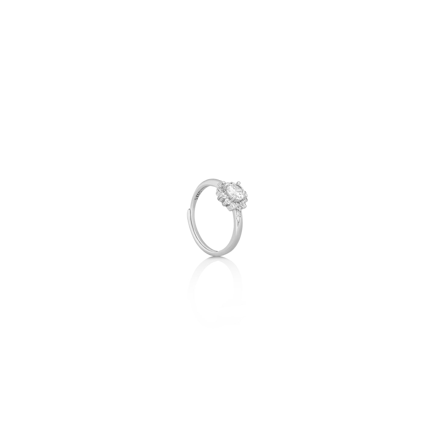 Silver Crystal Flower Ring