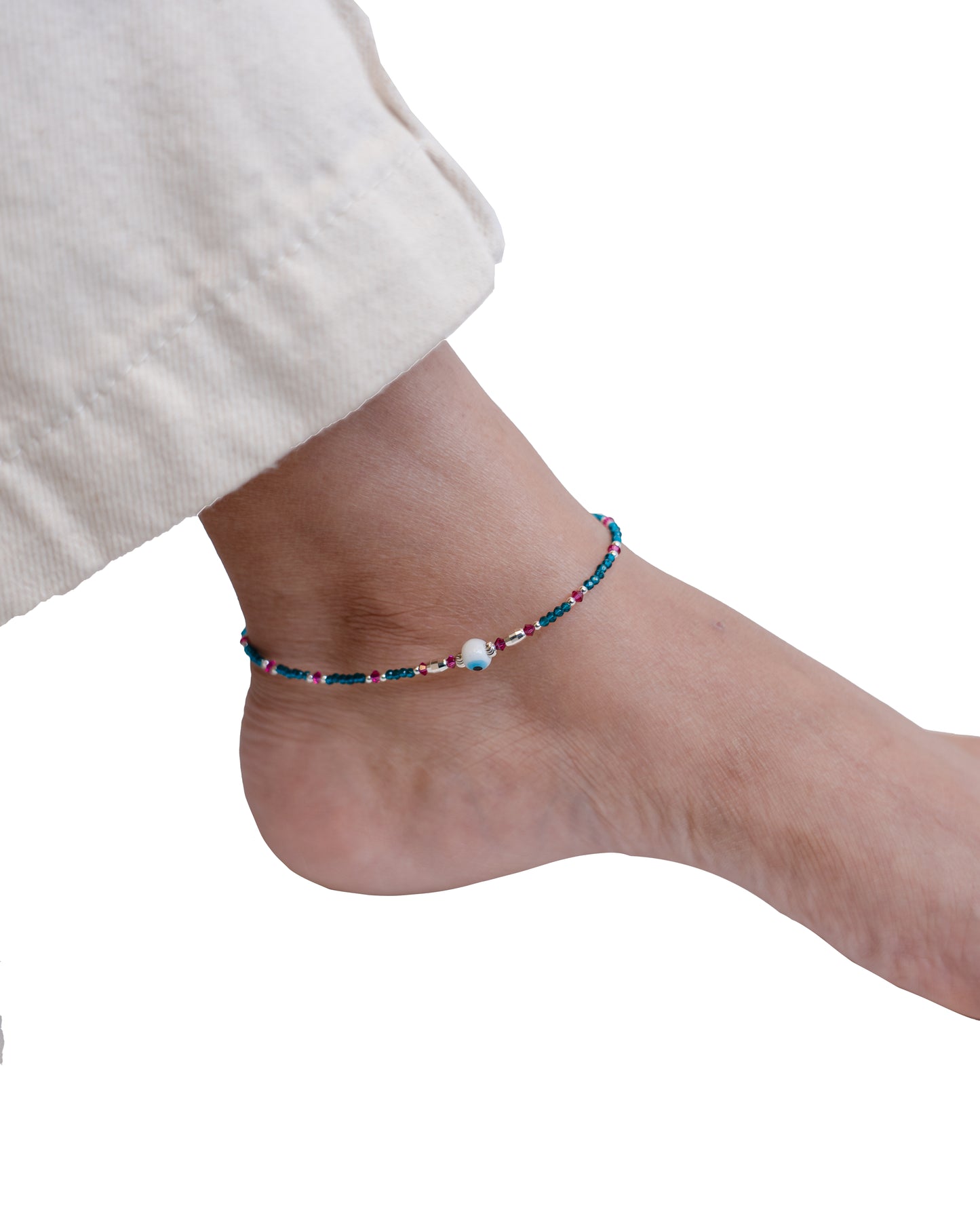 Silver Blue Evil Eye Anklet
