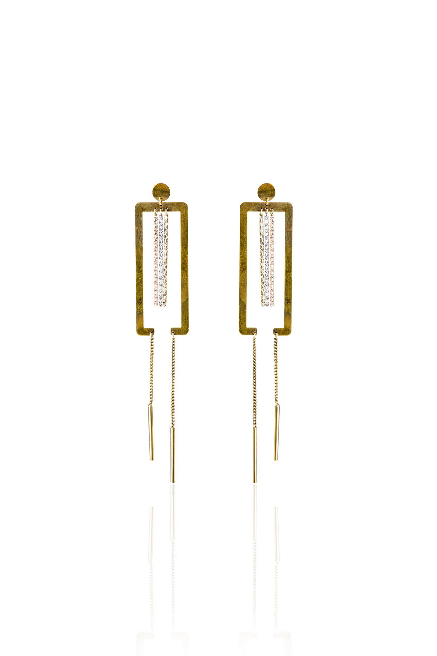 Golden Cascade Rectangular Frame Earrings