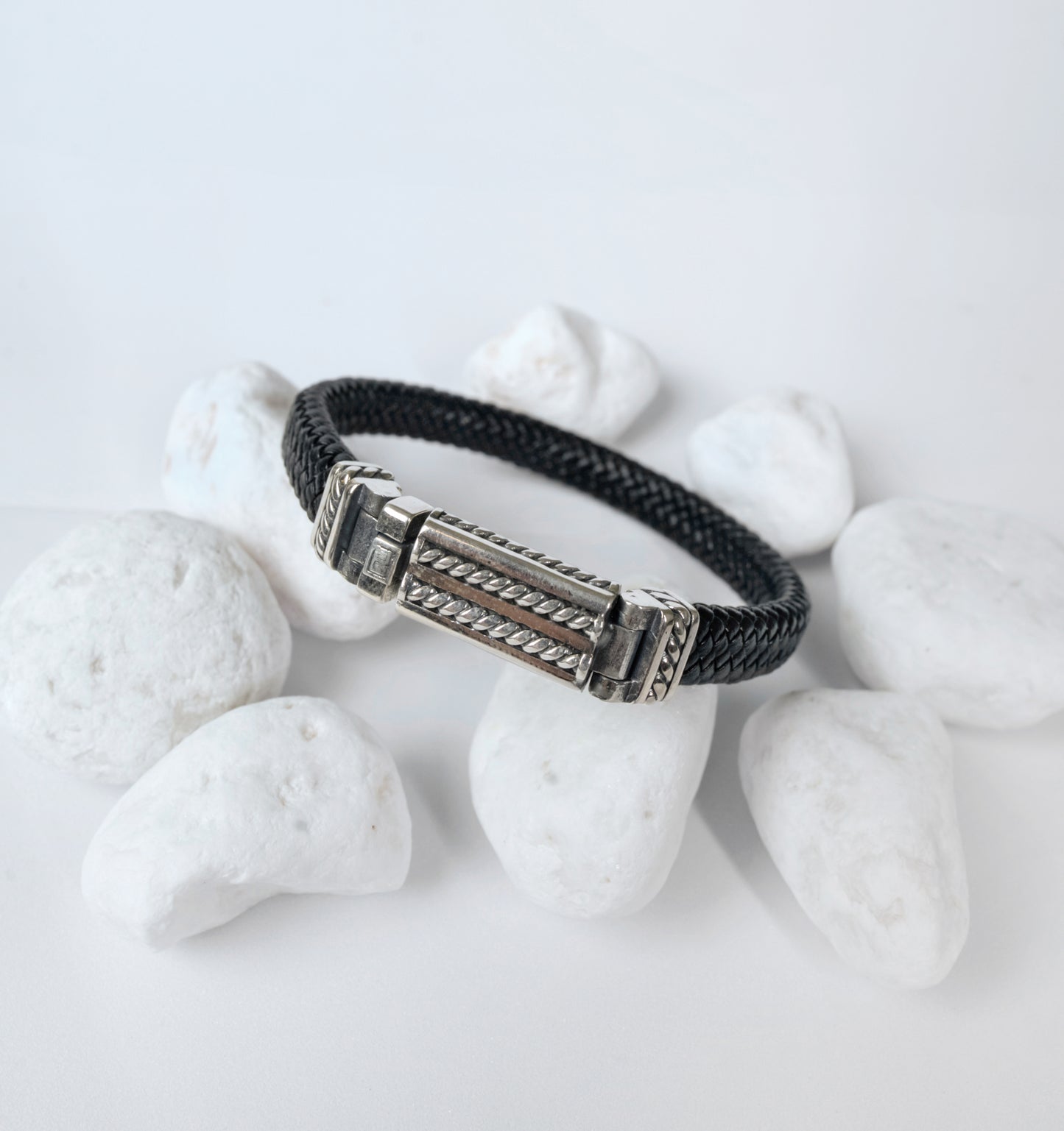Men's Sterling Silver and Braided Leather Bracelet