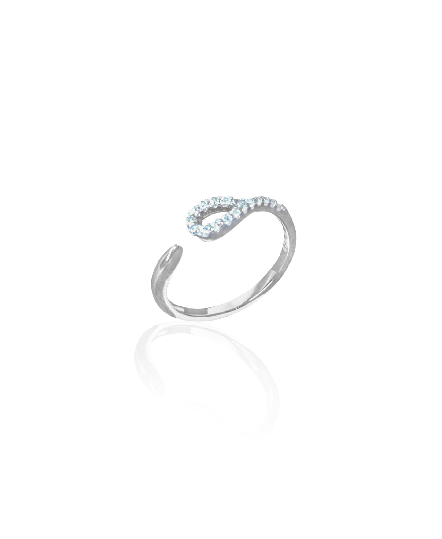 Open Silver Ring with Drop Design