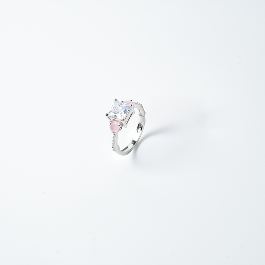 Silverio 92.5 Sterling Silver Pink & White Stone Ring