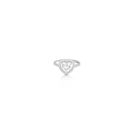 Silver Heart Solitare Ring