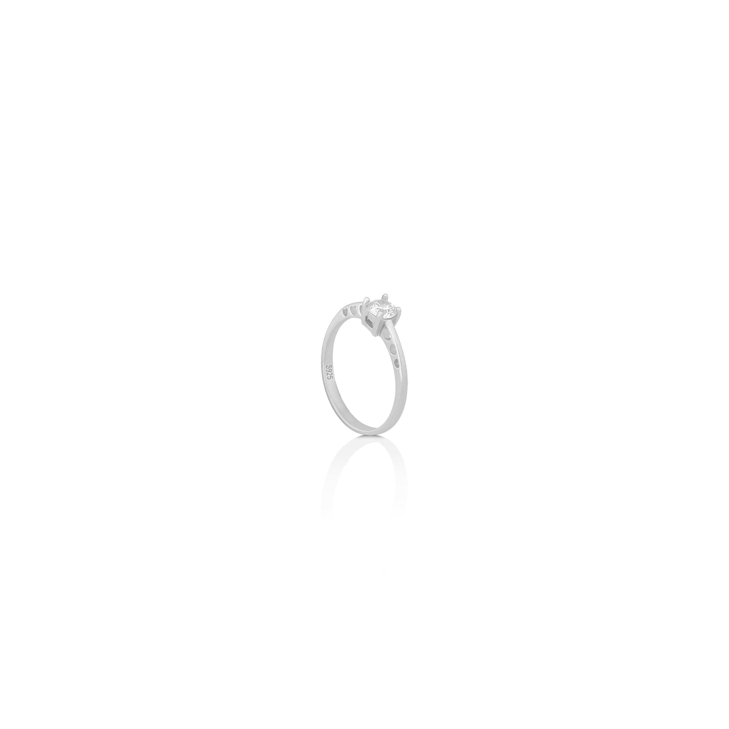 Silver Hollow Hearts Solitaire Ring