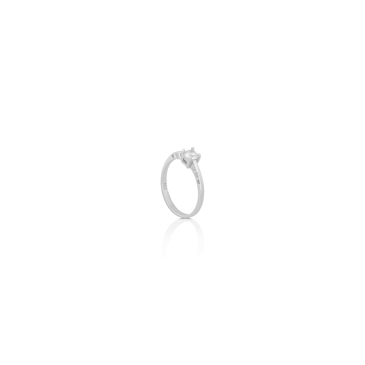 Silver Hollow Hearts Solitaire Ring