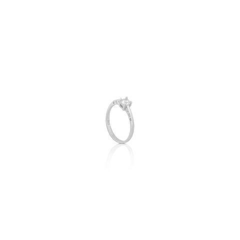 Silver Hollow Hearts Solitaire Ring