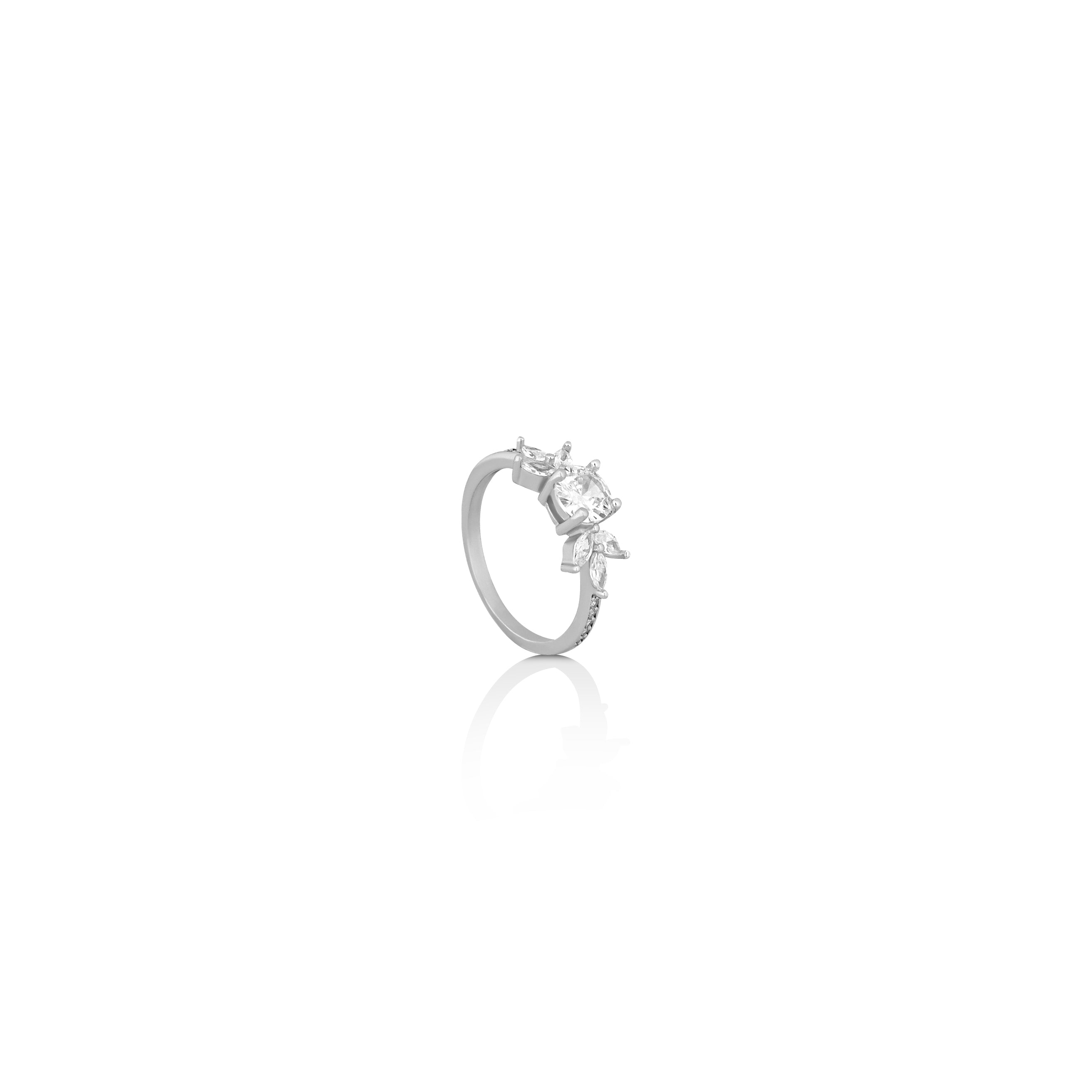 Silver Stone Floral Ring
