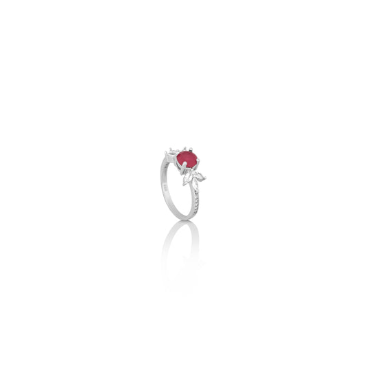 Silver Stone Floral Ring