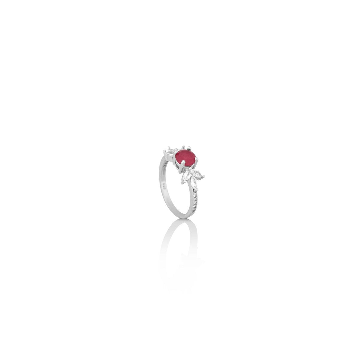 Silver Stone Floral Ring