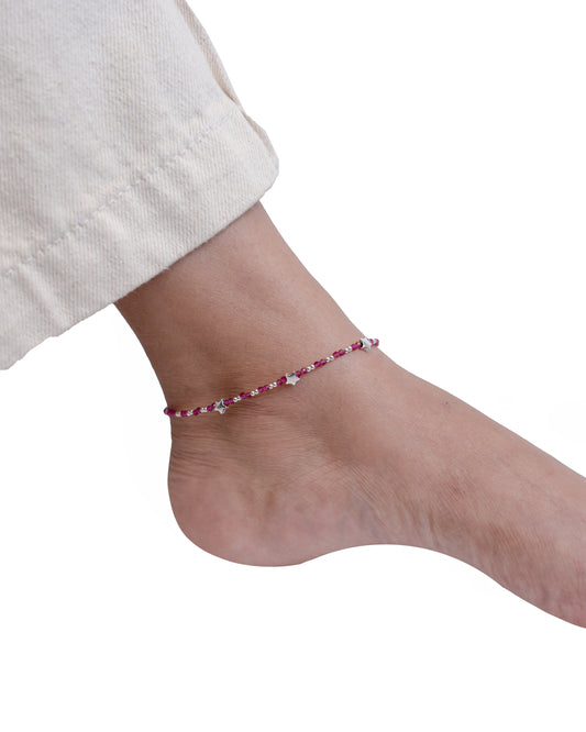 Silver Pink Pearl Star Anklet
