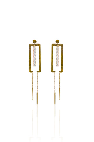 Golden Cascade Rectangular Frame Earrings