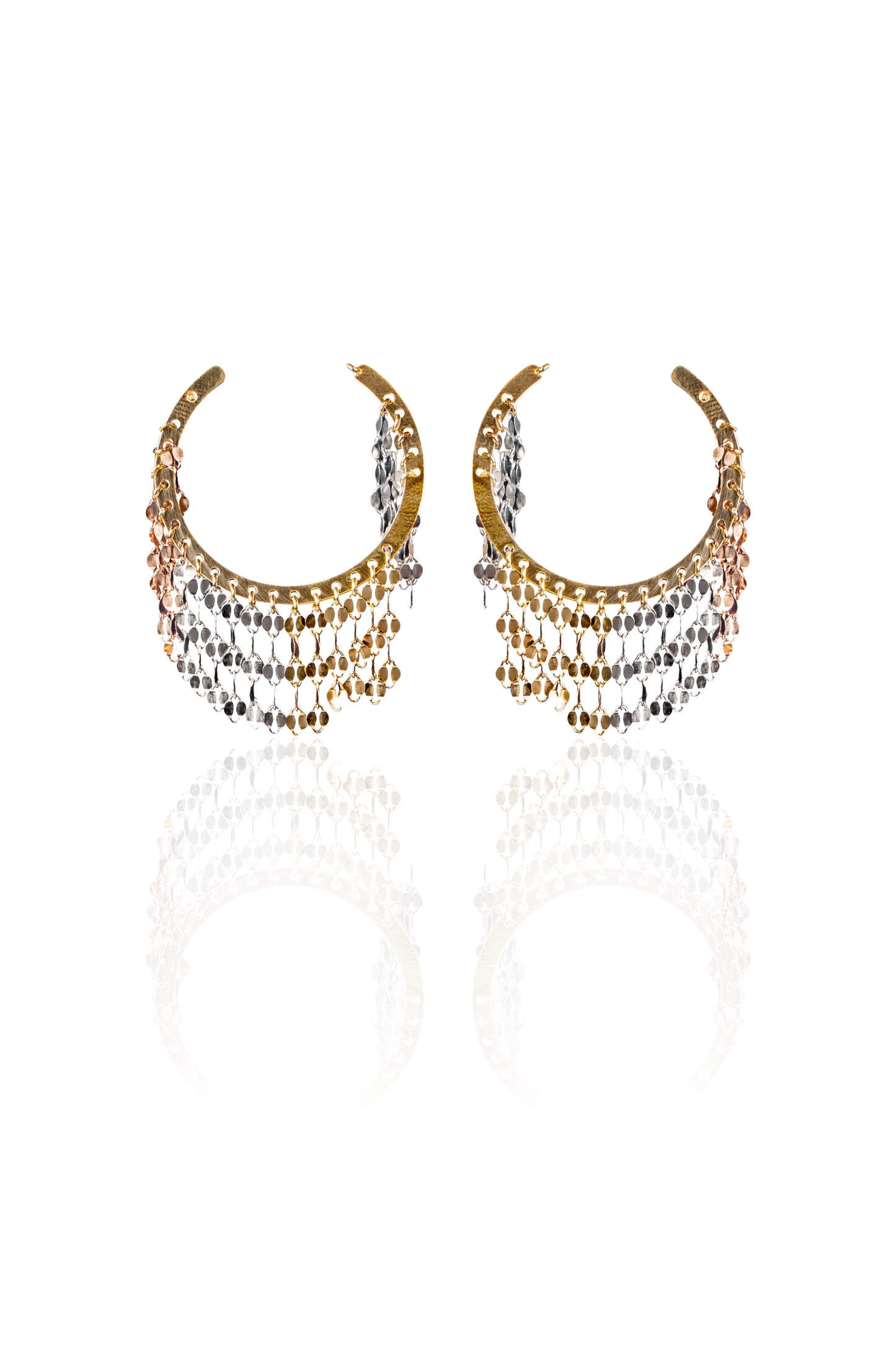 Tri-Tone Cascade Hoop Earrings