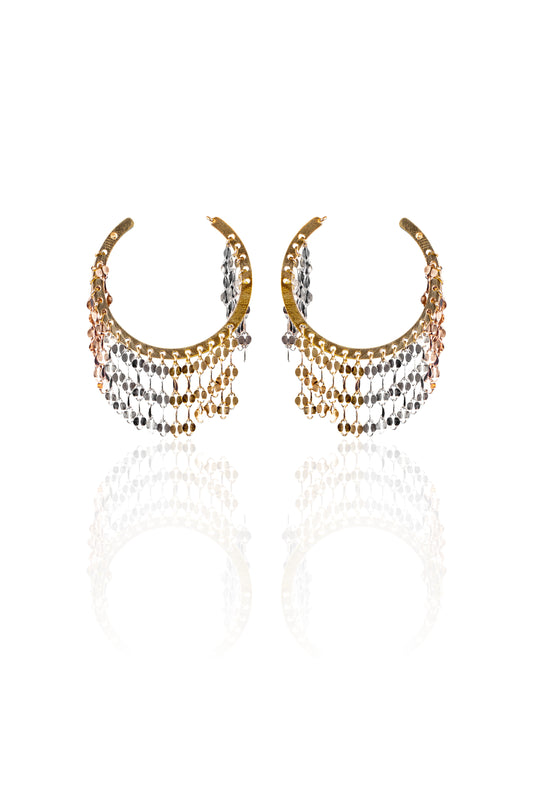 Tri-Tone Cascade Hoop Earrings