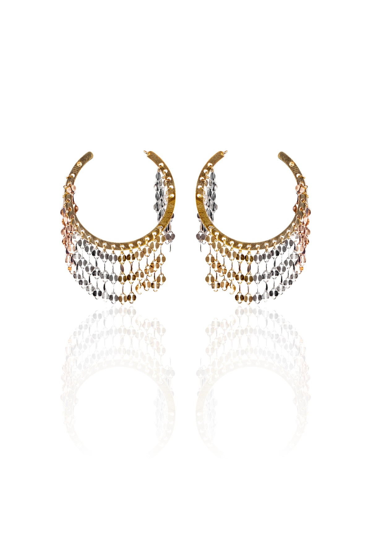 Tri-Tone Cascade Hoop Earrings