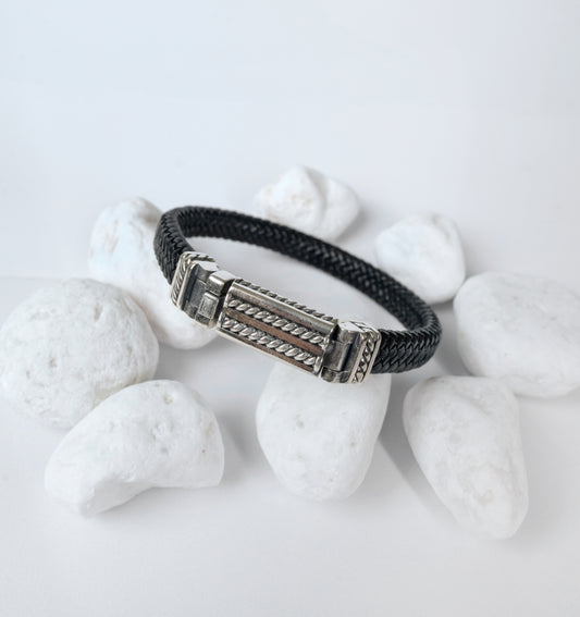 Men's Sterling Silver and Braided Leather Bracelet