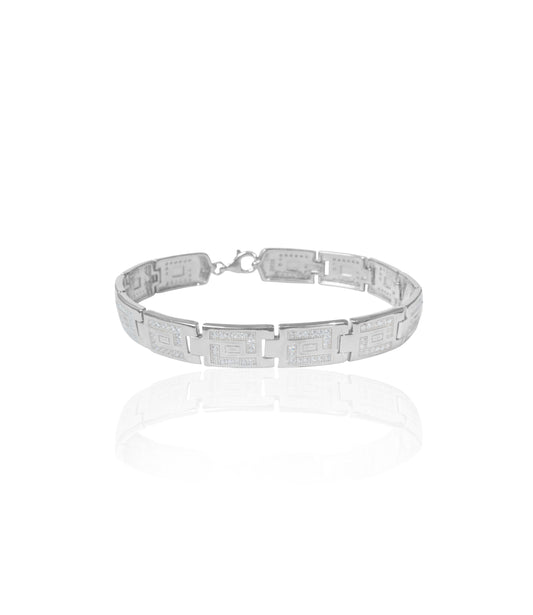 Elegant Silverio Geometric Pattern Silver Bracelet