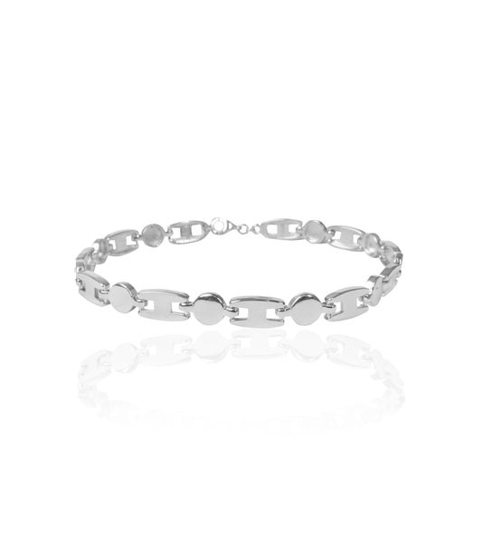 Silverio Circular and Bar Link Silver Bracelet