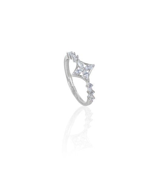 Silverio Four Leaf Diamond Flower Silver Ring