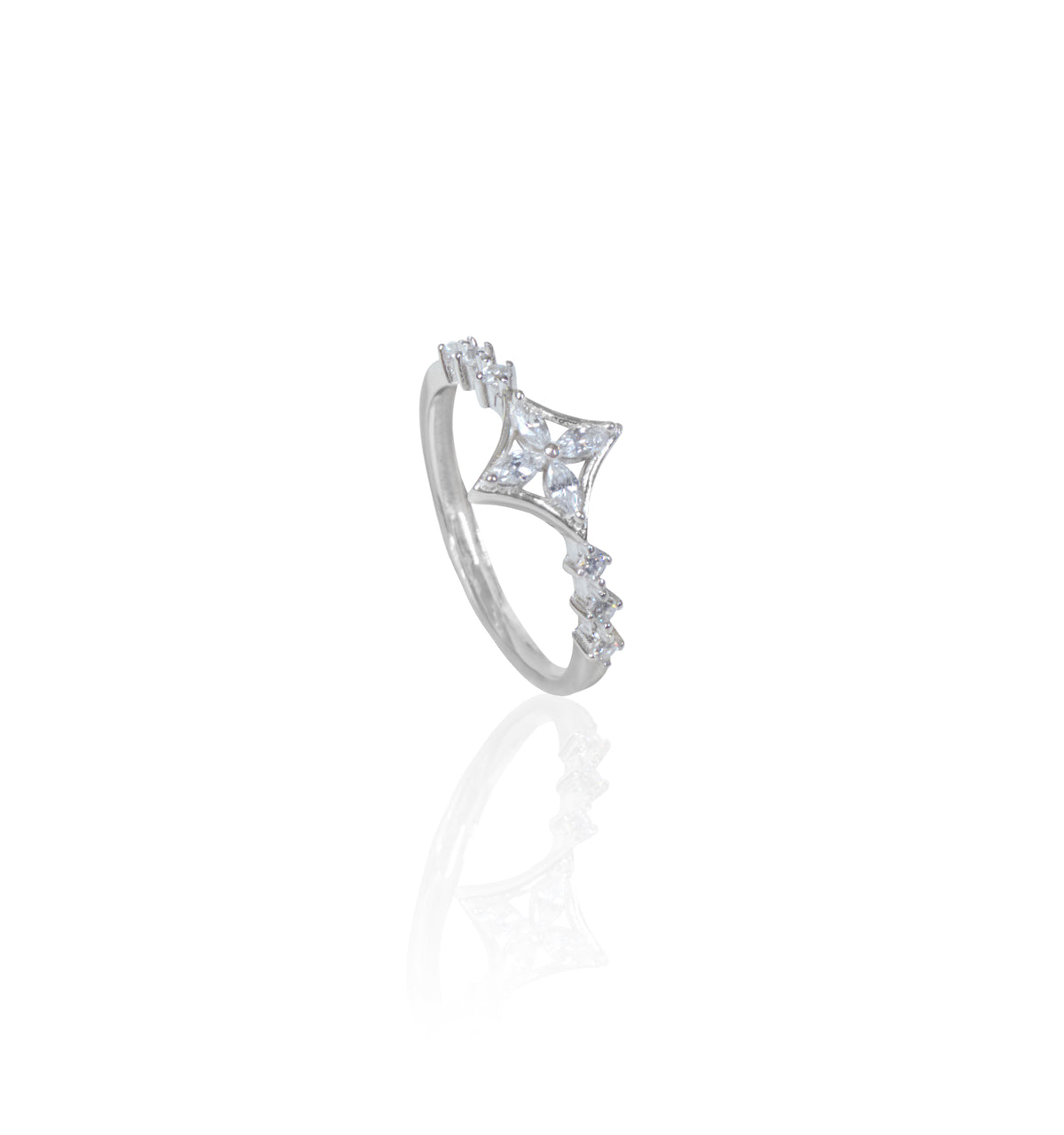 Silverio Four Leaf Diamond Flower Silver Ring