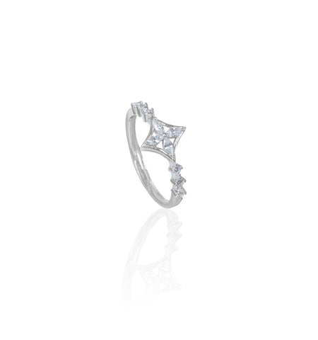 Silverio Four Leaf Diamond Flower Silver Ring