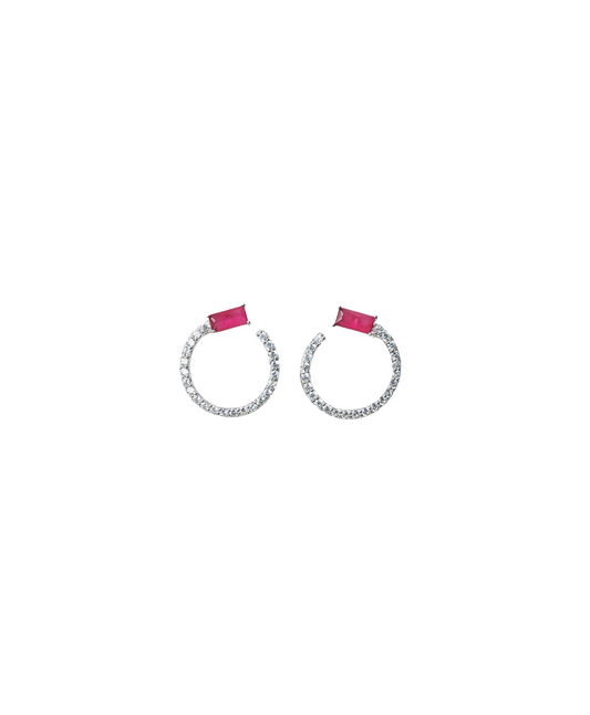 Ruby Accent Hoop Earrings
