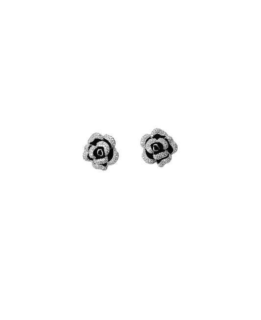 Black &amp; Crystal Rose Stud Earrings