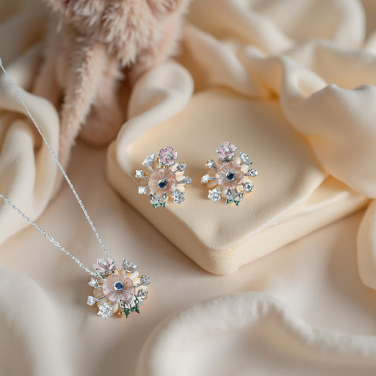 Blossom Radiance Jewellery Set – Earrings & Pendant